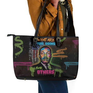 Martin Luther King Jr Day Leather Tote Bag What Are You Doing For Others - African Pride