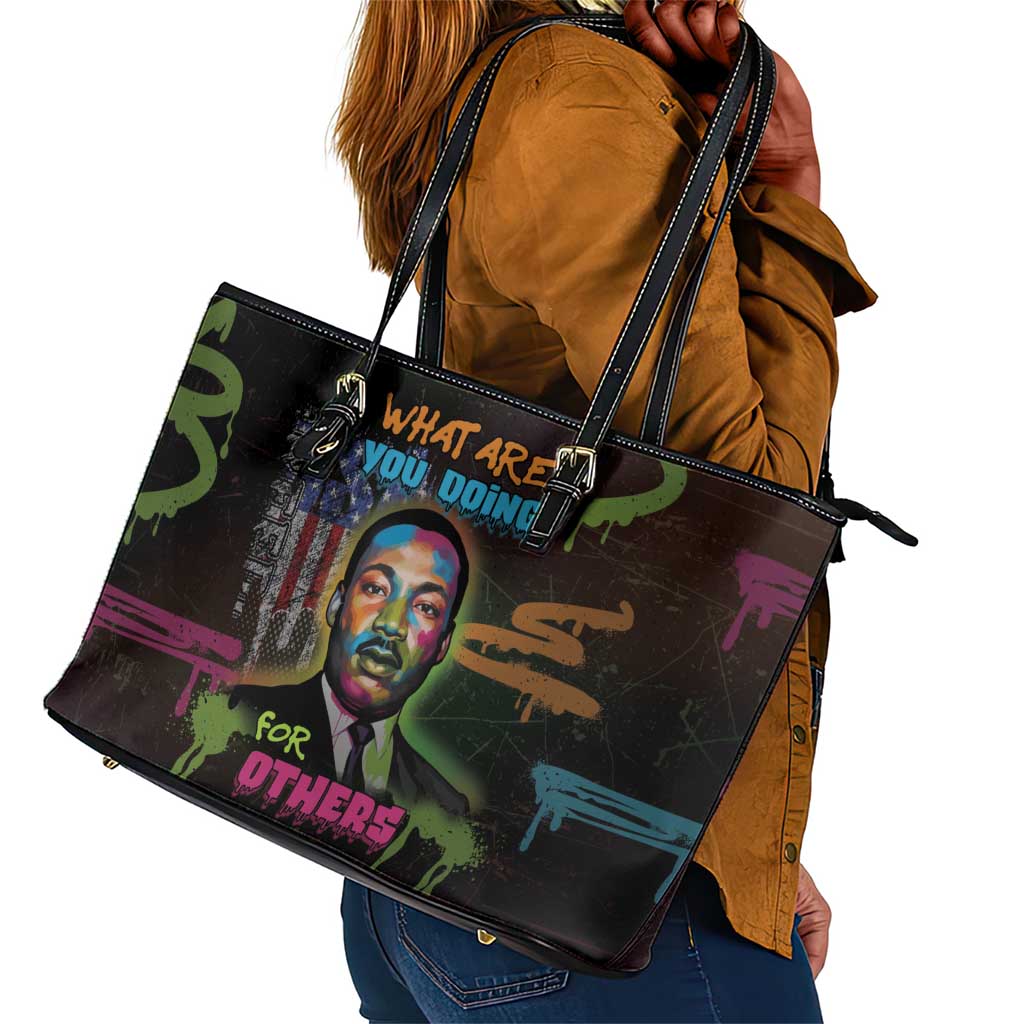 Martin Luther King Jr Day Leather Tote Bag What Are You Doing For Others - African Pride