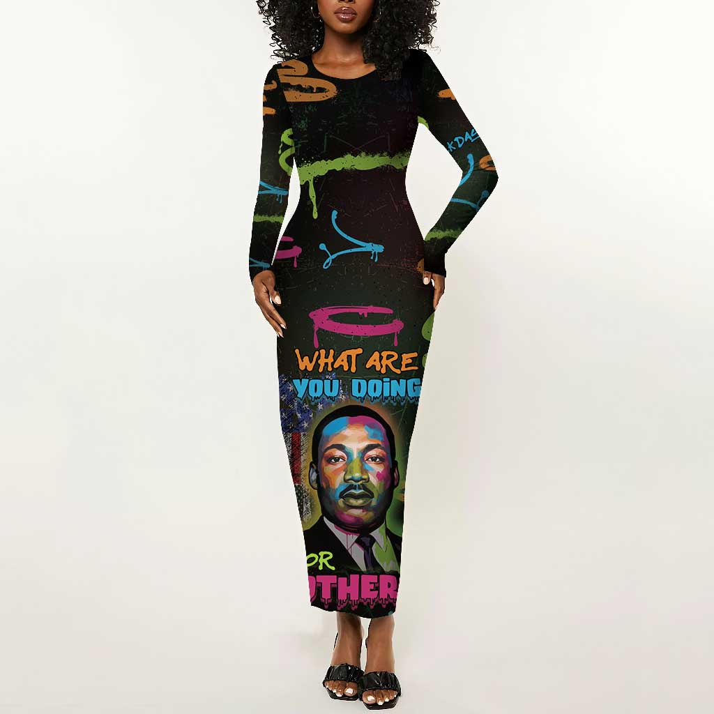 Martin Luther King Jr Day Long Sleeve Bodycon Dress What Are You Doing For Others - African Pride
