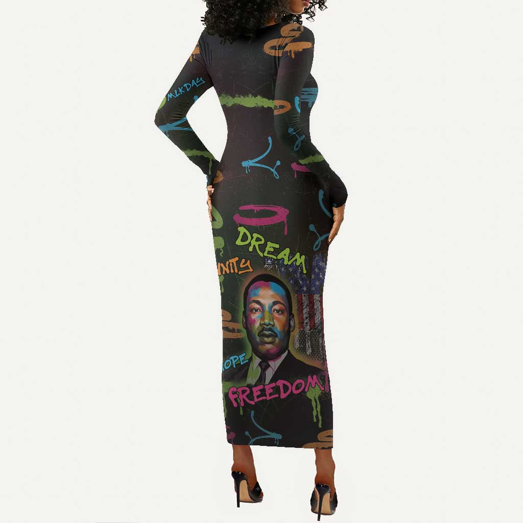 Martin Luther King Jr Day Long Sleeve Bodycon Dress What Are You Doing For Others - African Pride