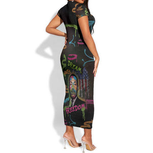 Martin Luther King Jr Day Short Sleeve Bodycon Dress What Are You Doing For Others - African Pride