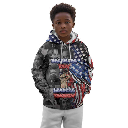 Martin Luther King Jr Day Kid Hoodie Dreamers Today Leaders Tomorrow - African Pride