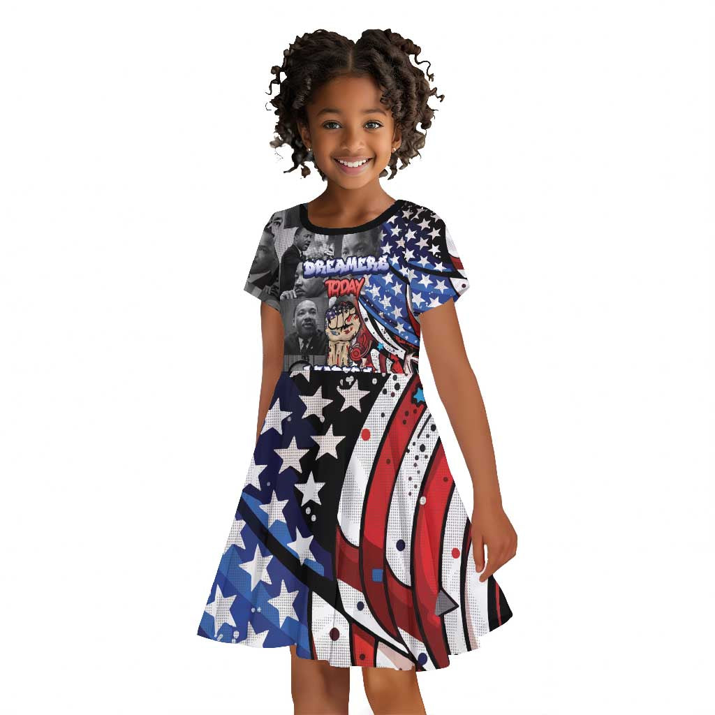 Martin Luther King Jr Day Kid Short Sleeve Dress Dreamers Today Leaders Tomorrow - African Pride