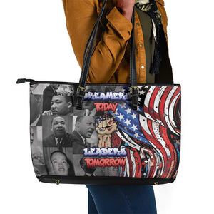 Martin Luther King Jr Day Leather Tote Bag Dreamers Today Leaders Tomorrow - African Pride