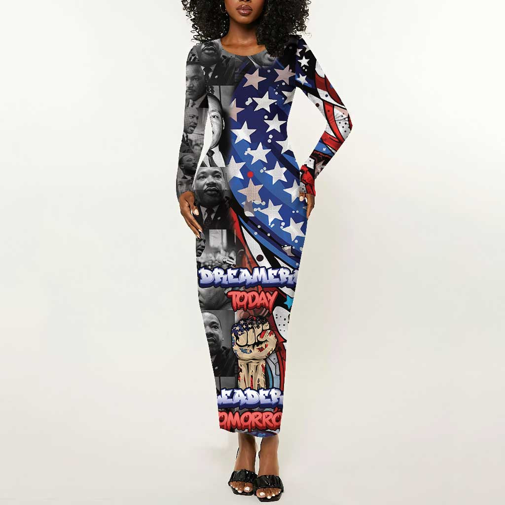 Martin Luther King Jr Day Long Sleeve Bodycon Dress Dreamers Today Leaders Tomorrow - African Pride