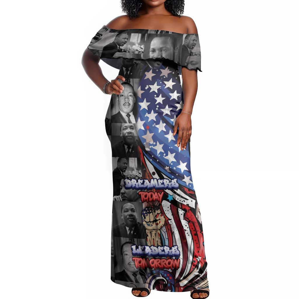 Martin Luther King Jr Day Off Shoulder Maxi Dress Dreamers Today Leaders Tomorrow - African Pride