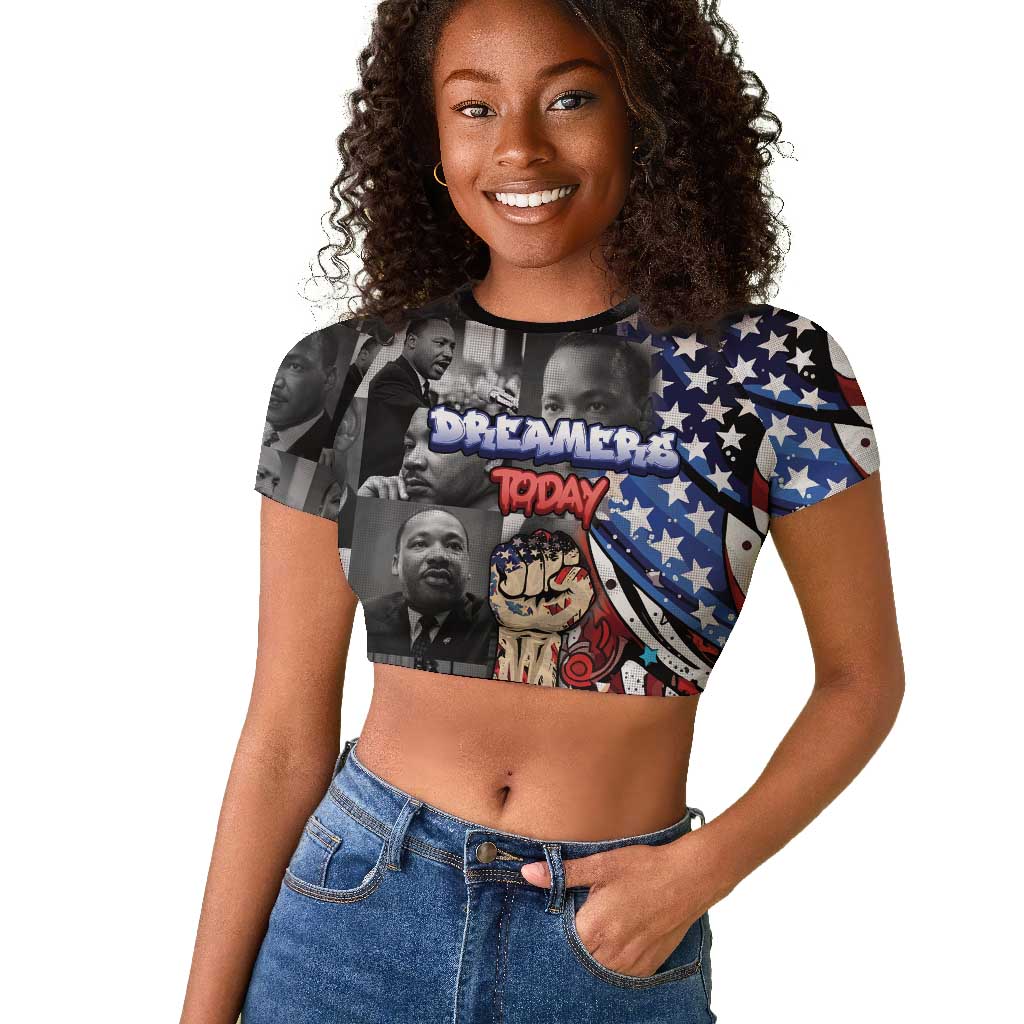 Martin Luther King Jr Day Raglan Cropped T shirt Dreamers Today Leaders Tomorrow - African Pride