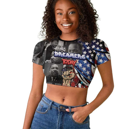 Martin Luther King Jr Day Raglan Cropped T shirt Dreamers Today Leaders Tomorrow - African Pride