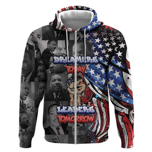 Martin Luther King Jr Day Zip Hoodie Dreamers Today Leaders Tomorrow - African Pride