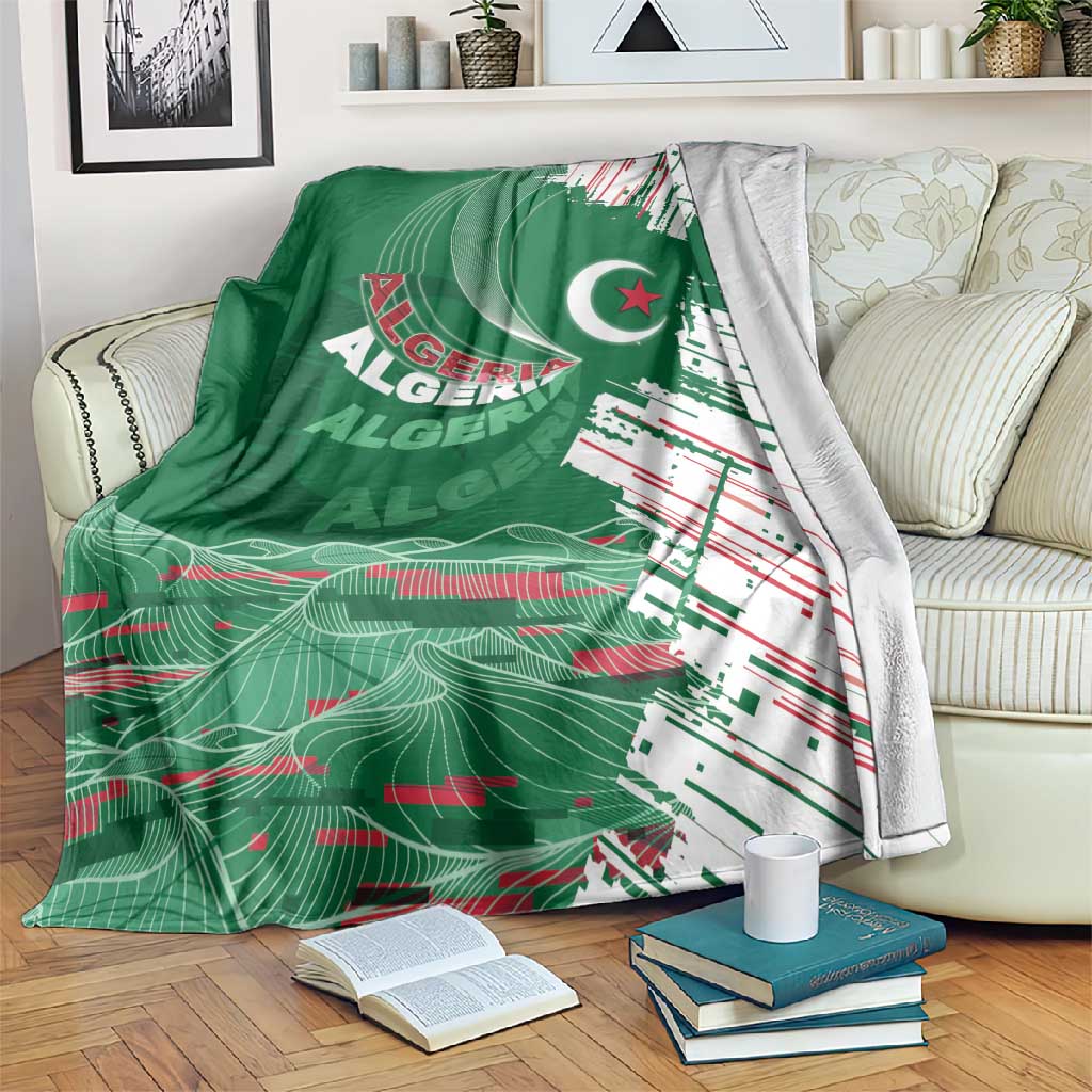 Algeria Football Blanket Glitch Effect Desert Lines And Star Crescent