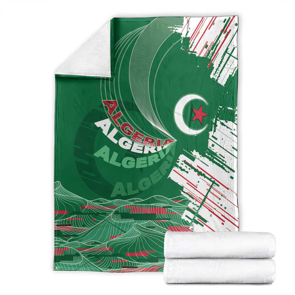 Algeria Football Blanket Glitch Effect Desert Lines And Star Crescent