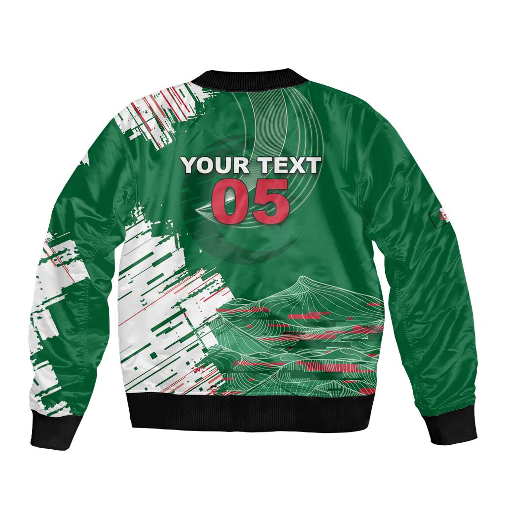 Custom Algeria Football Bomber Jacket Glitch Effect Desert Lines And Star Crescent