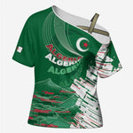 Custom Algeria Football Cross Shoulder Shirt Glitch Effect Desert Lines And Star Crescent