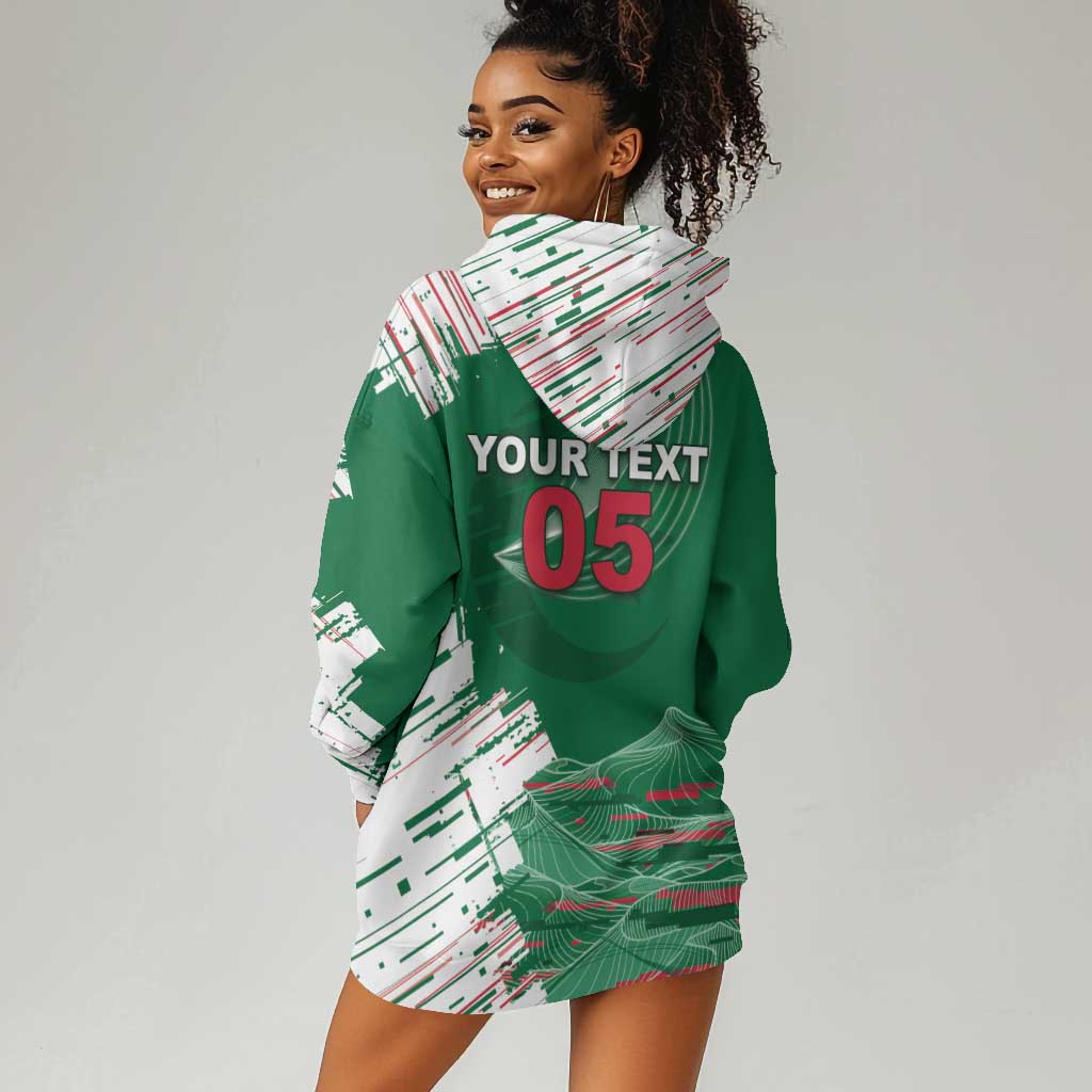 Custom Algeria Football Hoodie Dress Glitch Effect Desert Lines And Star Crescent