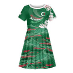 Custom Algeria Football Kid Short Sleeve Dress Glitch Effect Desert Lines And Star Crescent
