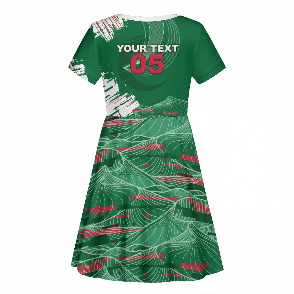 Custom Algeria Football Kid Short Sleeve Dress Glitch Effect Desert Lines And Star Crescent