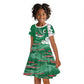 Custom Algeria Football Kid Short Sleeve Dress Glitch Effect Desert Lines And Star Crescent