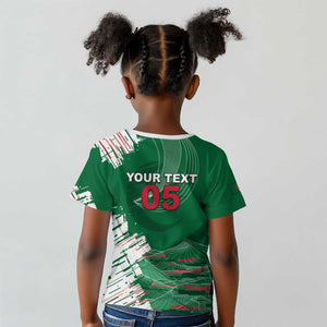 Custom Algeria Football Kid T shirt Glitch Effect Desert Lines And Star Crescent
