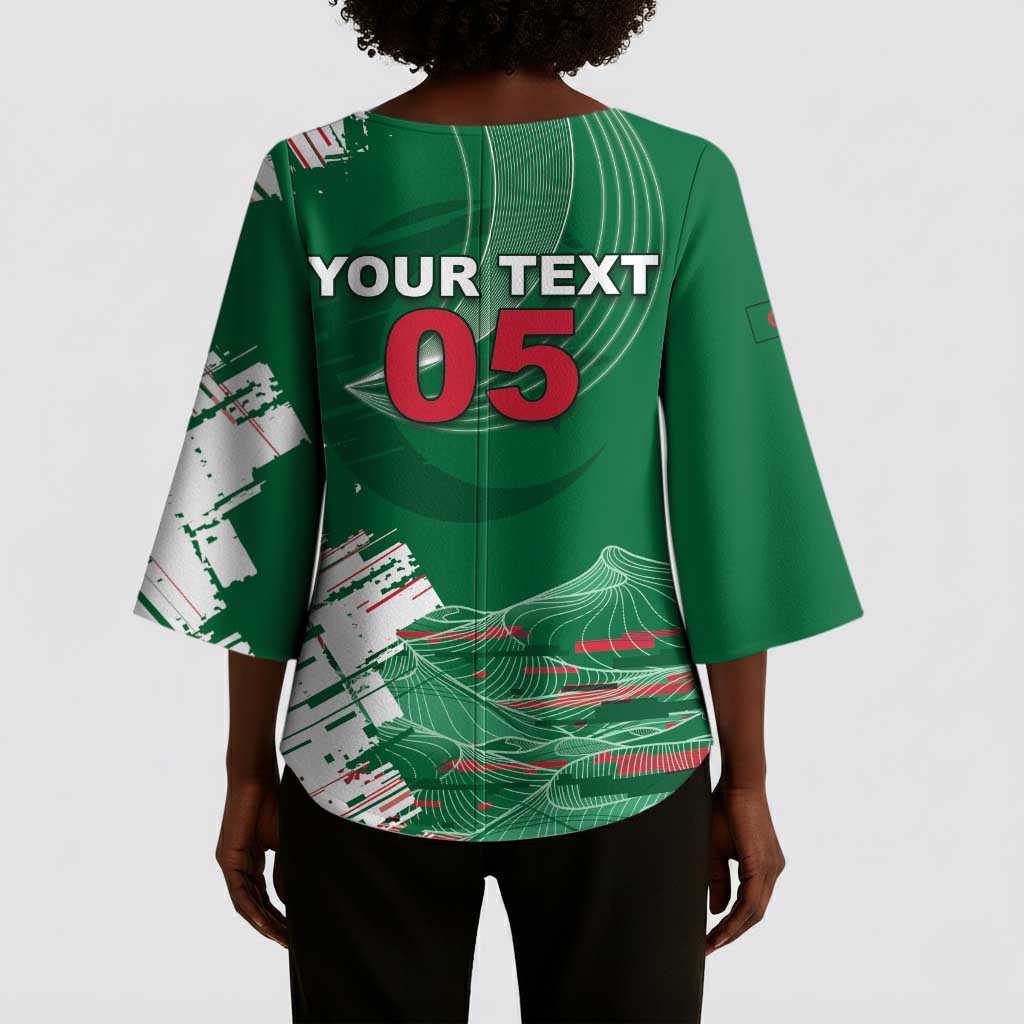 Custom Algeria Football Kimono Sleeve Blouse Glitch Effect Desert Lines And Star Crescent