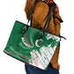 Algeria Football Leather Tote Bag Glitch Effect Desert Lines And Star Crescent