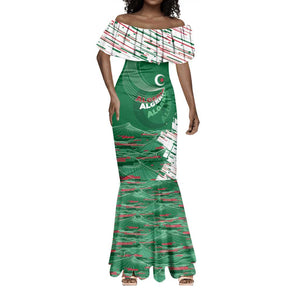 Custom Algeria Football Mermaid Dress Glitch Effect Desert Lines And Star Crescent
