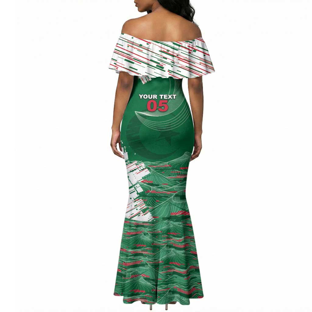 Custom Algeria Football Mermaid Dress Glitch Effect Desert Lines And Star Crescent