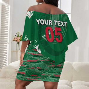 Custom Algeria Football Off Shoulder Short Dress Glitch Effect Desert Lines And Star Crescent