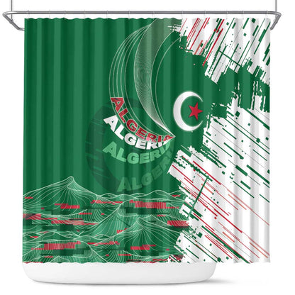 Algeria Football Shower Curtain Glitch Effect Desert Lines And Star Crescent