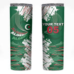 Custom Algeria Football Skinny Tumbler Glitch Effect Desert Lines And Star Crescent