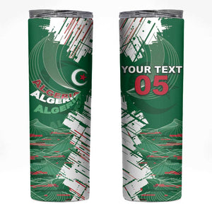 Custom Algeria Football Skinny Tumbler Glitch Effect Desert Lines And Star Crescent