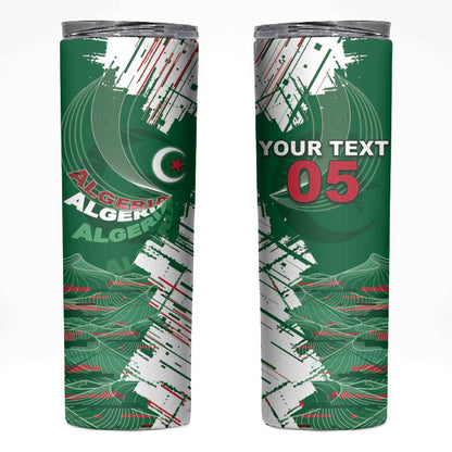 Custom Algeria Football Skinny Tumbler Glitch Effect Desert Lines And Star Crescent