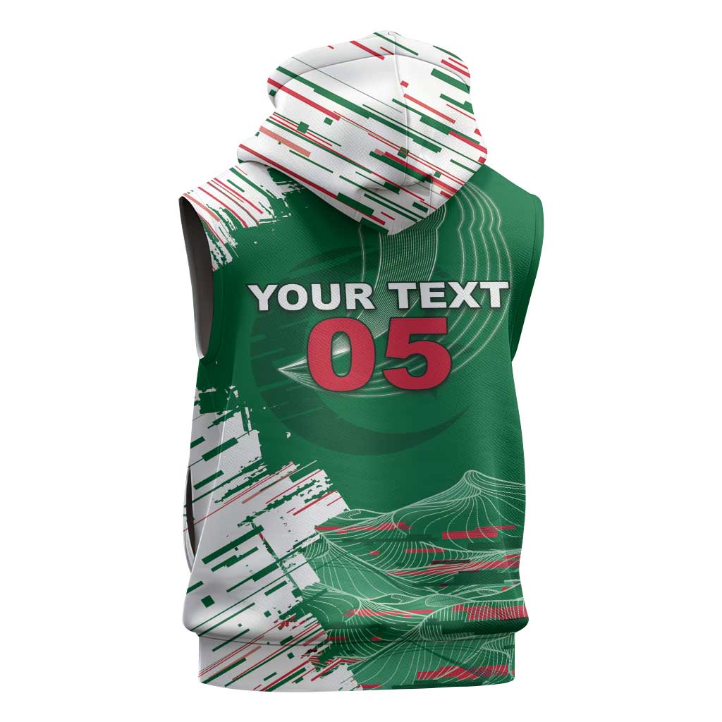 Custom Algeria Football Sleeveless Hoodie Glitch Effect Desert Lines And Star Crescent