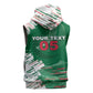 Custom Algeria Football Sleeveless Zip Hoodie Glitch Effect Desert Lines And Star Crescent