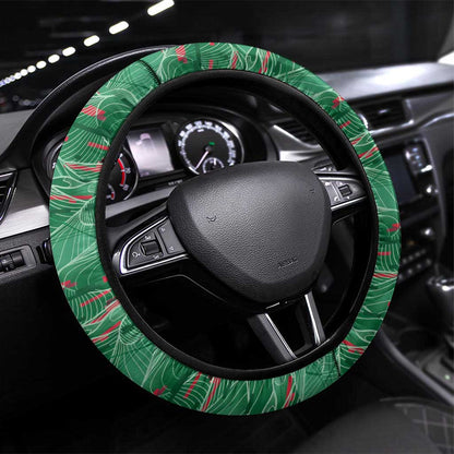 Algeria Football Steering Wheel Cover Glitch Effect Desert Lines And Star Crescent