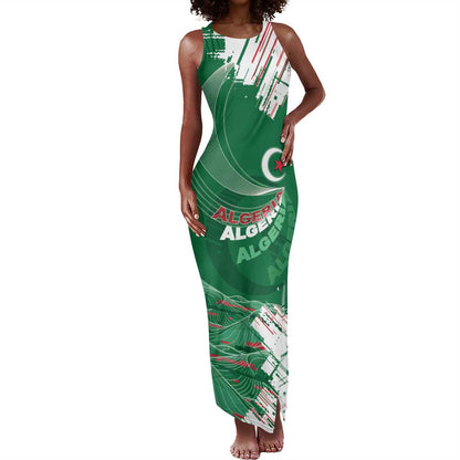 Custom Algeria Football Tank Maxi Dress Glitch Effect Desert Lines And Star Crescent