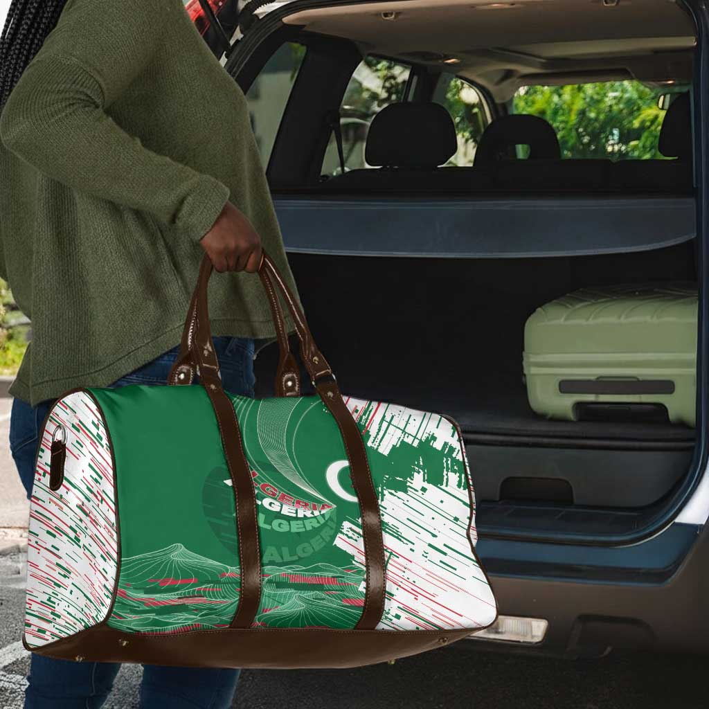 Algeria Football Travel Bag Glitch Effect Desert Lines And Star Crescent