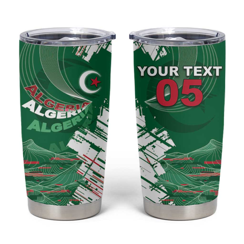 Custom Algeria Football Tumbler Cup Glitch Effect Desert Lines And Star Crescent