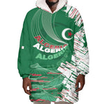 Custom Algeria Football Wearable Blanket Hoodie Glitch Effect Desert Lines And Star Crescent