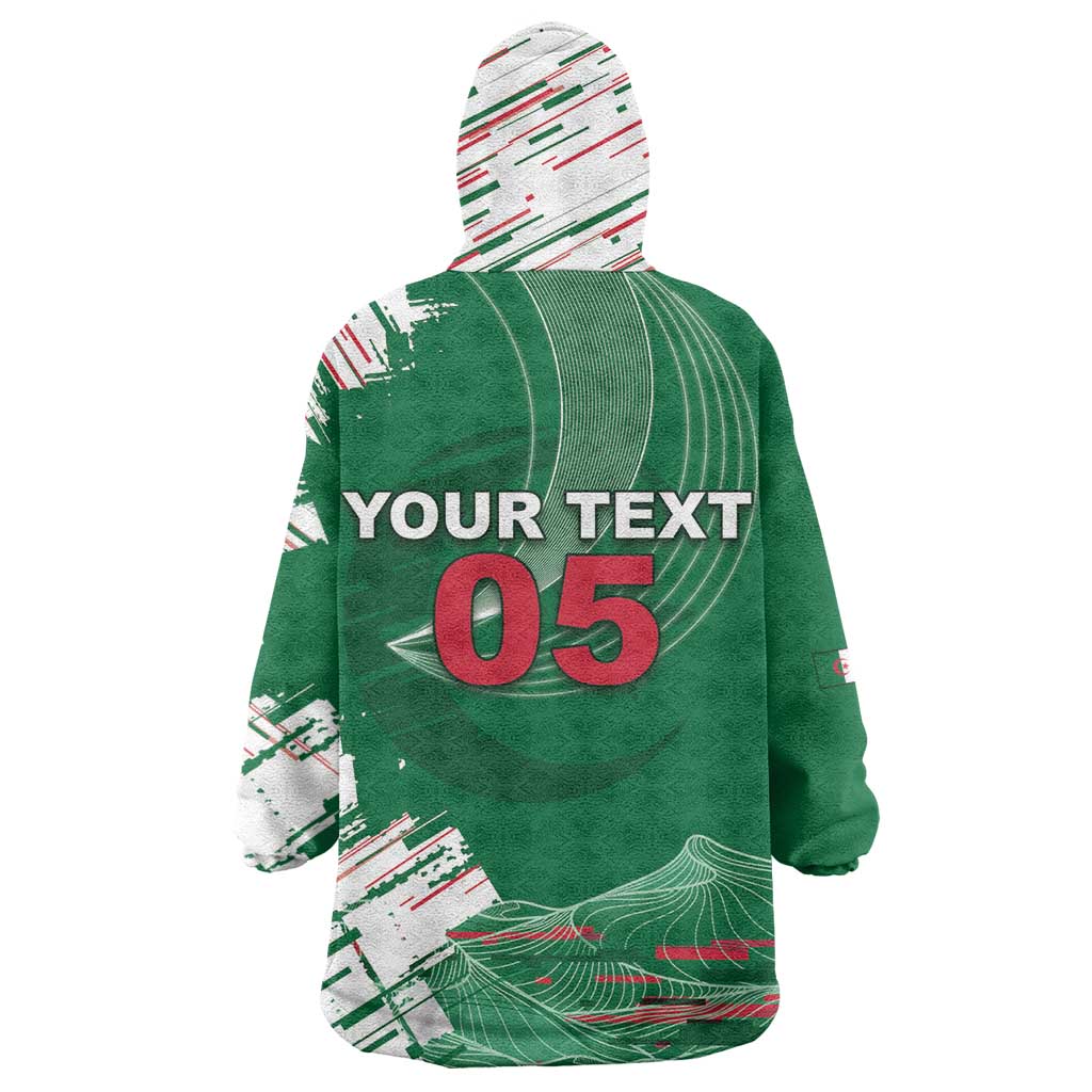 Custom Algeria Football Wearable Blanket Hoodie Glitch Effect Desert Lines And Star Crescent