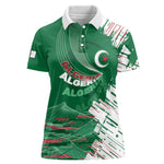 Custom Algeria Football Women Polo Shirt Glitch Effect Desert Lines And Star Crescent