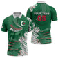 Custom Algeria Football Zipper Polo Shirt Glitch Effect Desert Lines And Star Crescent