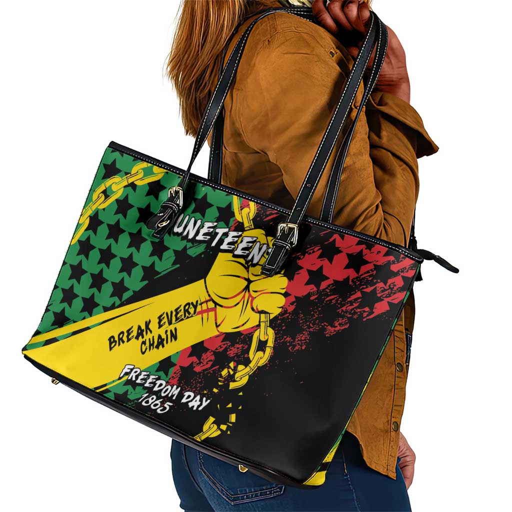 Juneteenth 1865 Leather Tote Bag Break Every Chain