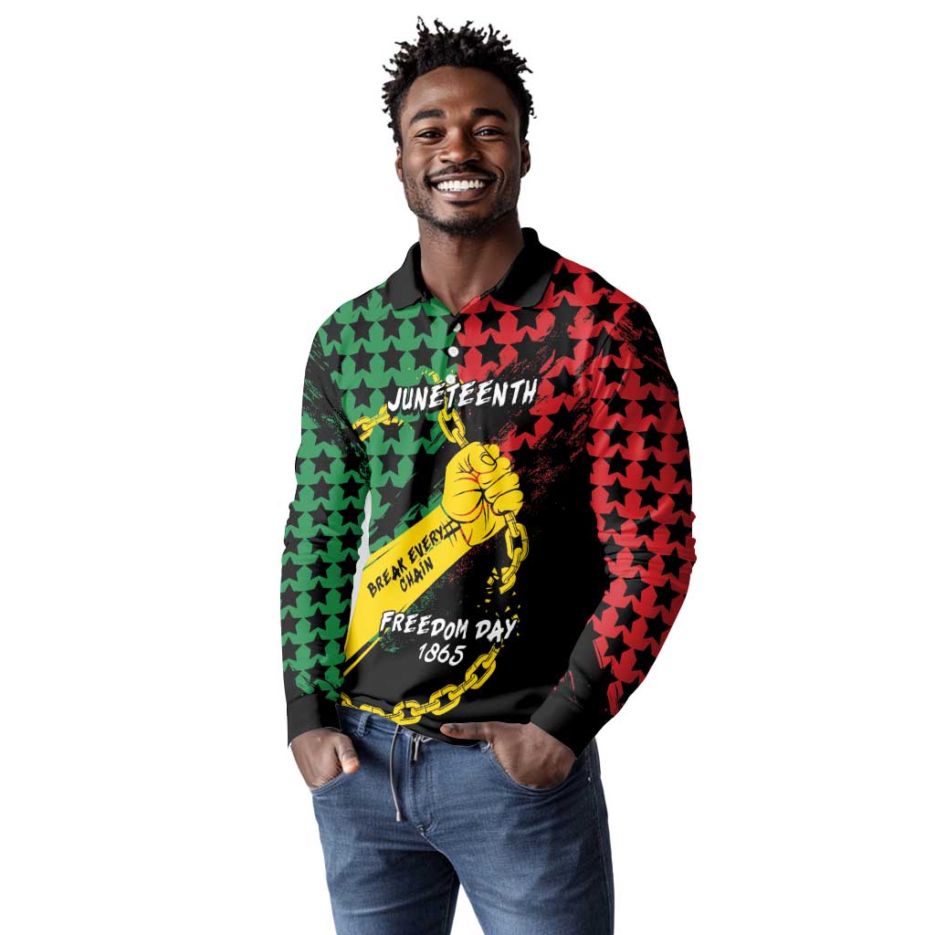 Personalized Juneteenth 1865 Long Sleeve Polo Shirt Break Every Chain