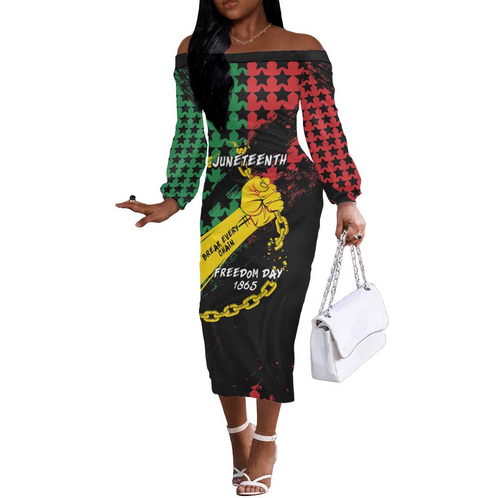Personalized Juneteenth 1865 Off The Shoulder Long Sleeve Dress Break Every Chain