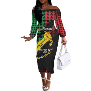 Personalized Juneteenth 1865 Off The Shoulder Long Sleeve Dress Break Every Chain