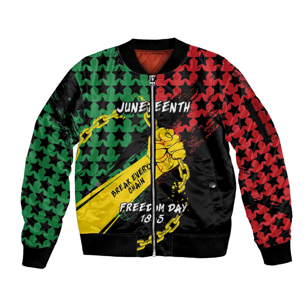 Personalized Juneteenth 1865 Sleeve Zip Bomber Jacket Break Every Chain