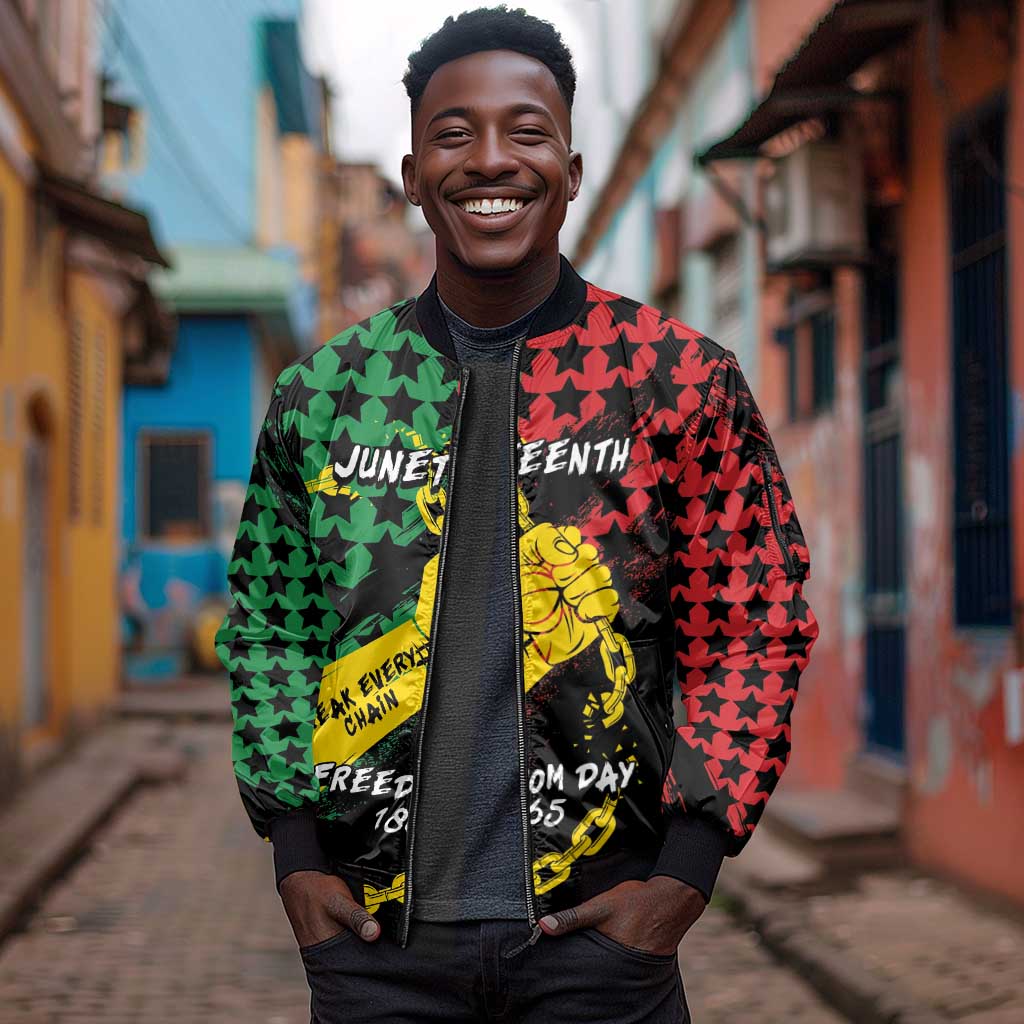 Personalized Juneteenth 1865 Sleeve Zip Bomber Jacket Break Every Chain