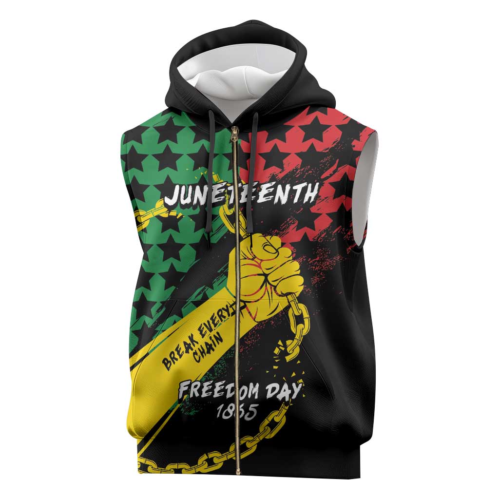 Personalized Juneteenth 1865 Sleeveless Zip Hoodie Break Every Chain - African Pride