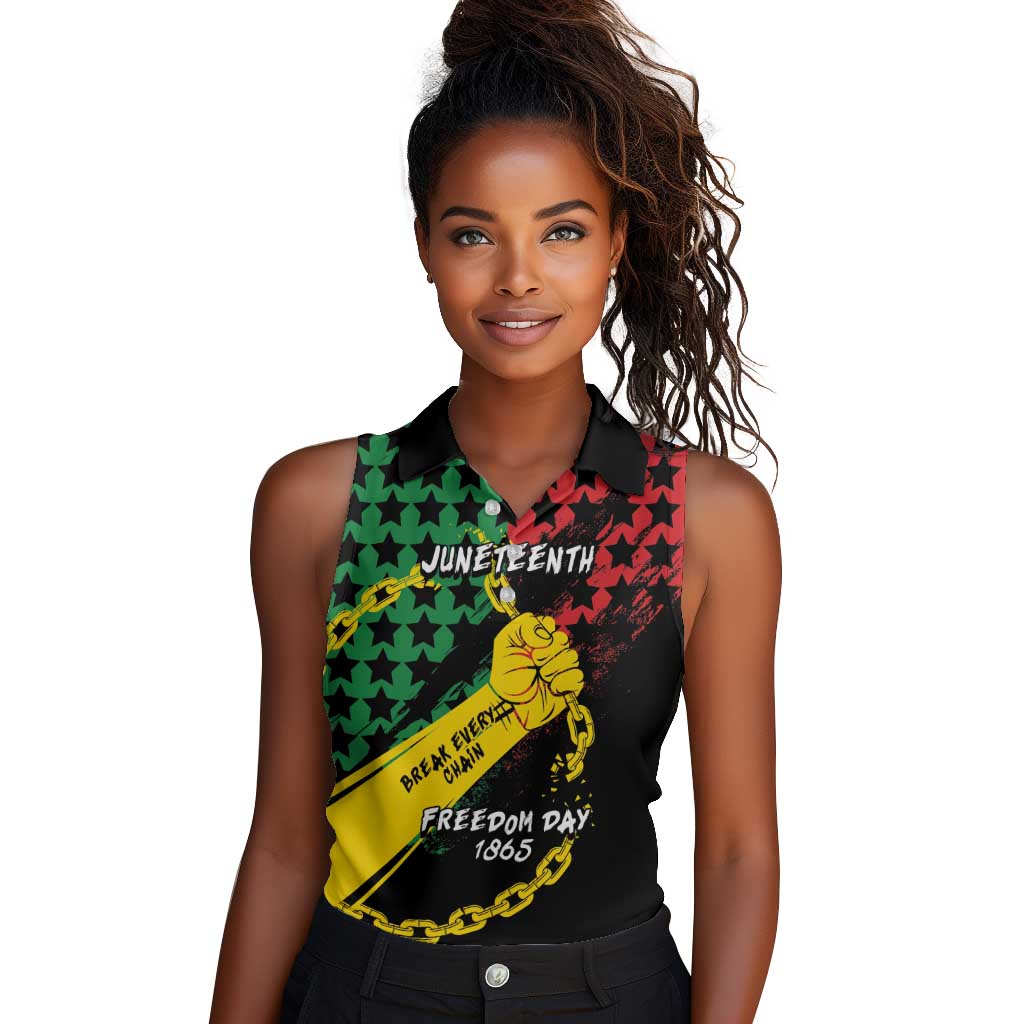 Personalized Juneteenth 1865 Women Sleeveless Polo Shirt Break Every Chain