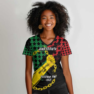 Personalized Juneteenth 1865 Women V-Neck T-Shirt Break Every Chain